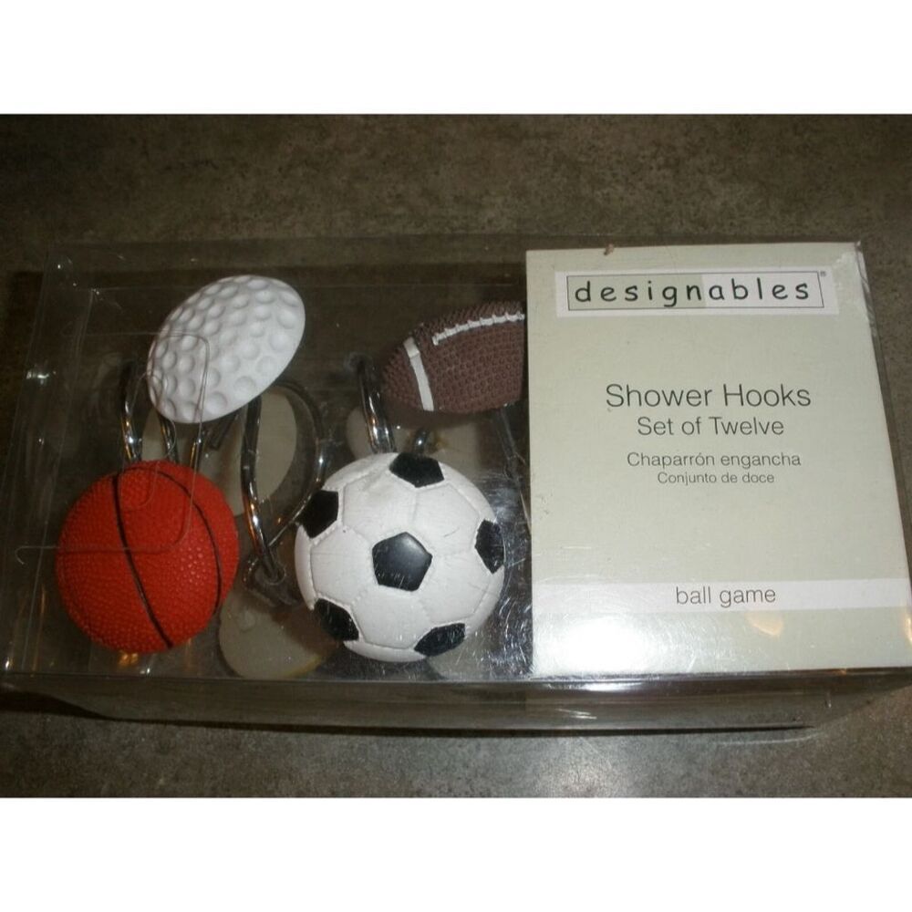 Designables Sports Theme Shower Curtain Hooks Set of 12 Multicolor